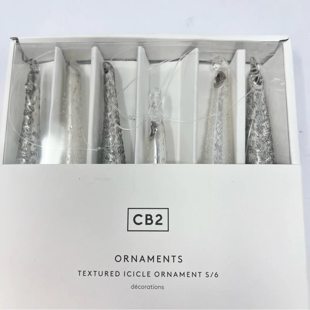 Crate&Barrel CB2 Textured Metallic Glass Icicle Ornaments Set of 6